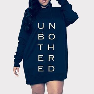 Lightweight Hoodie Mini Dress “UNBOTHERED” Blue Dark Gothic Minimalist Si…